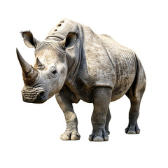 Obraz premium Rhino with a horn on its head is standing on transparent background.
