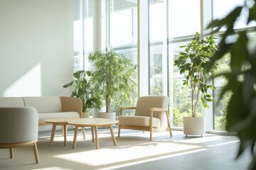 Fototapeta premium Sunlit Indoor Living Room with Lush Green Plants