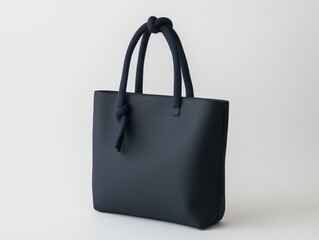 Elegant Navy Blue Tote Bag on Plain Background