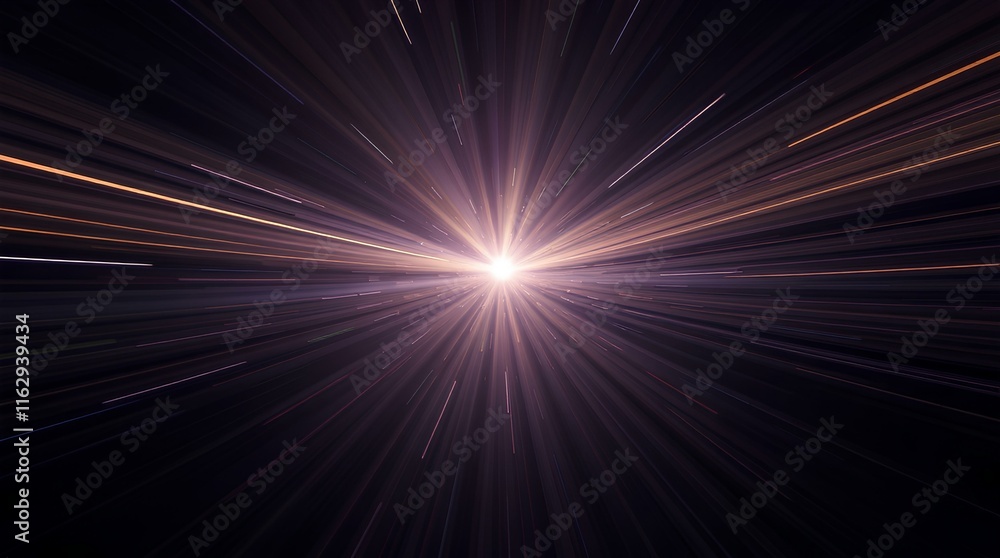 Poster abstract explosion of radiant light beams and dynamic rays on a dark gradient backdrop
