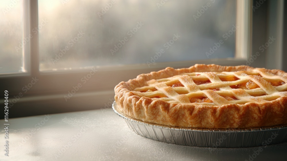 Poster A pie with a lattice crust sits on a table
