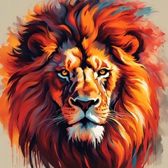 Fototapeta premium Distinctive lion, with a flaming mane that captures attention.