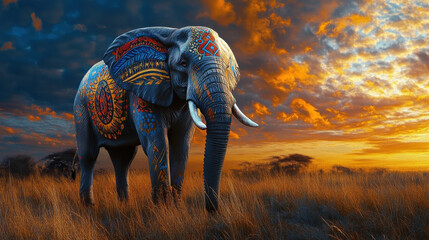 Fototapeta premium Majestic elephant with colorful tribal patterns: Black History Month