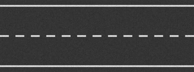 White line on tarmac road top view. Highway traffic road vector illustration. Background of asphalt surface texture. Roadway pattern. Straight urban driveway