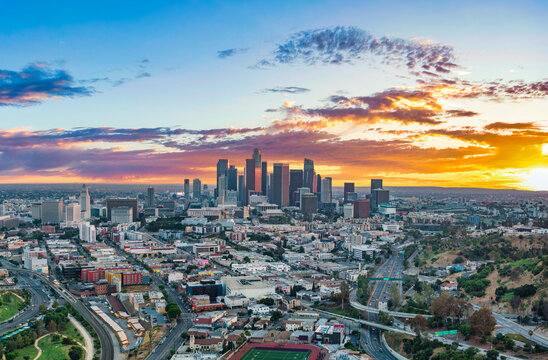 Los Angeles California Drone Skyline Aerial Downtown