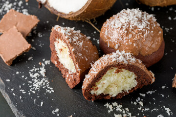 Delicious homemade chocolate coconut cookies, close-up