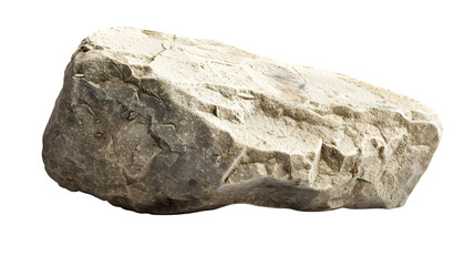 Smooth beige stone block with striking horizontal layers of beige and golden tones isolated on white background
