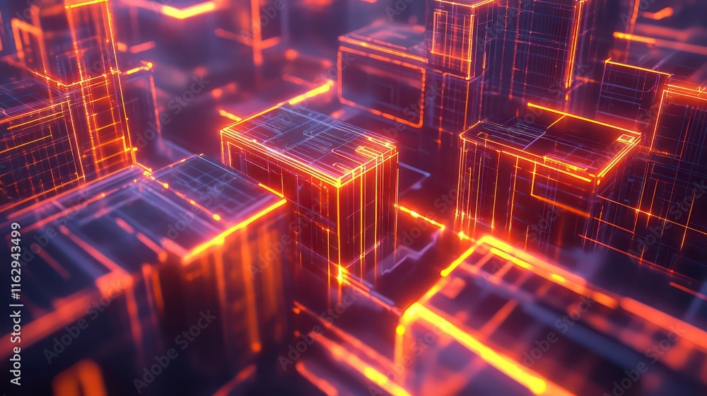 Poster a futuristic network of glowing lines representing a construction data flow.
