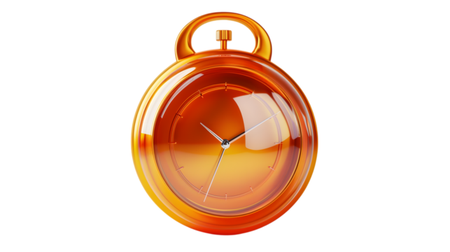 Shiny 3D orange stopwatch icon isolated on white background