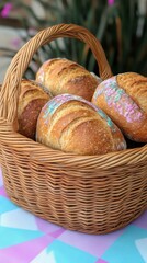 Stylish restaurant dining Bread basket with fresh artisanal loaves