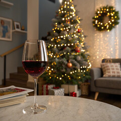 Christmas decoration in snow. Celebration concept with free space for text
