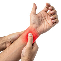 Wrist ache pain strain Kids hand red injury trauma isolated on white background