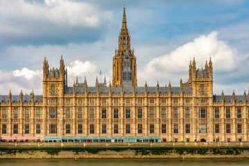Central tower of Houses of Parliament in London, UK