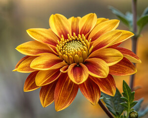 The beautiful yellow dahlia in the garden. With cool tone. Horizontal picture.
