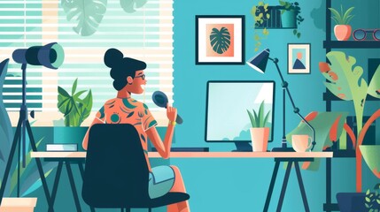 content creator with professional camera and lighting set up recording video