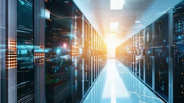 Futuristic Data Center with Light Effects