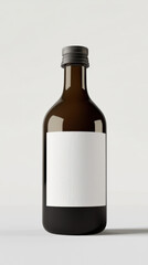 A blank label on a wine bottle mockup, ideal for showcasing personalized branding or design, featuring a sleek and elegant bottle against a neutral background.
