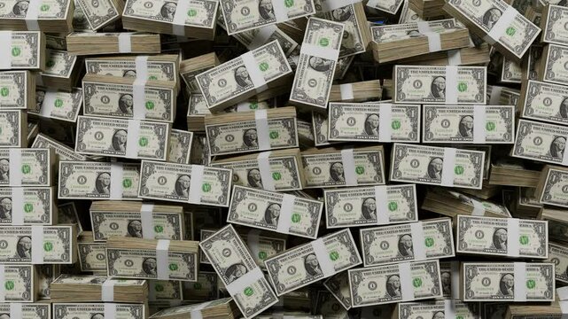 Dollar bills raining down with smooth green screen transition