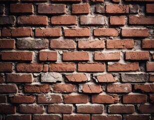 Obraz premium A rugged brick wall displays various shades of red and brown, highlighting its textured surface. The weathered bricks create a warm and inviting atmosphere in any room. Generative AI