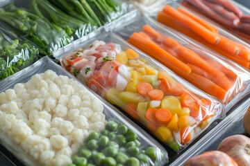 frozen vegetables in vacuum plastic bags