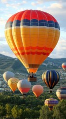 Fototapeta premium heic Thumbnail Squarespace designer NFT Marketing Mental coach Wp rocket Telegram channel Dezgo Viator Helium 10 Colorful hot air balloon floating, festival event, outdoor adventure, scenic landscape