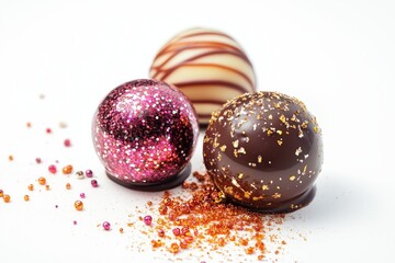 Obraz premium Gourmet chocolate truffle with a glossy finish on white background