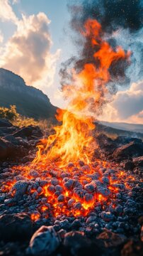 Anthropocene Portable campfire FIRE movement Decarbonization Fireliker Synthetic fuel Fireblocks Fervo energy Databricks Telegram channel Lava flow with bright orange molten rock and thick black smok