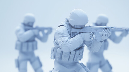Obraz premium 3d-rendered soldiers aiming rifles in coordinated combat formation