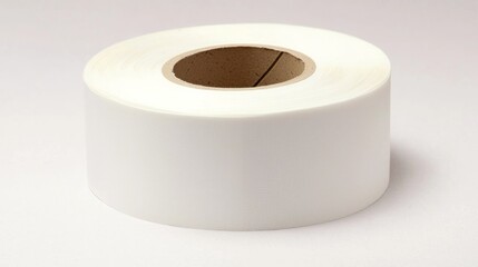 A roll of white adhesive tape on a neutral background.