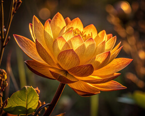 The beautiful yellow dahlia in the garden. With cool tone. Horizontal picture.
