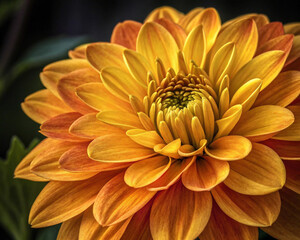 The beautiful yellow dahlia in the garden. With cool tone. Horizontal picture.
