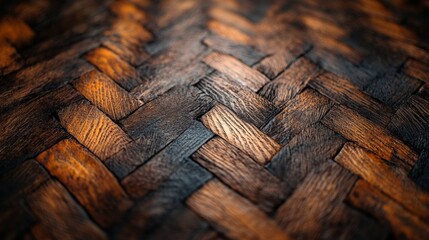 Obraz premium Close-up of woven wooden texture in warm tones