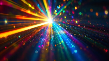 Obraz premium A colorful light show with a bright yellow light in the center