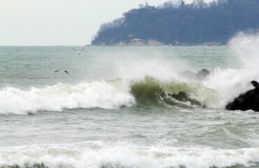 Storm on the Black Sea in winter in Varna (Bulgaria)
