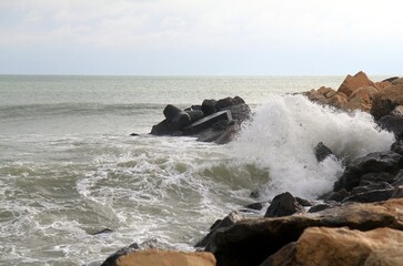 Storm on the Black Sea in winter in Varna (Bulgaria)
