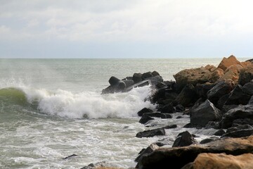 Storm on the Black Sea in winter in Varna (Bulgaria)
