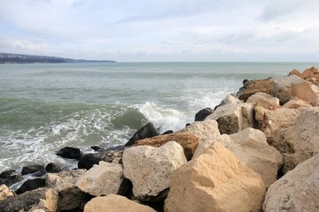 Storm on the Black Sea in winter in Varna (Bulgaria)
