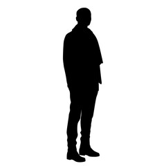 Obraz premium Silhouette of man standing, vector, single, profile, business people, black color, isolated on white background