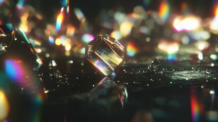 Fototapeta premium A close up of a diamond with a rainbow of colors surrounding it