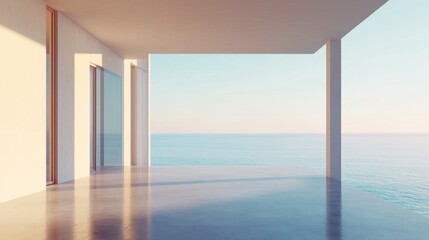 Coastal Minimalist Architecture: Serene Ocean View from Modern Terrace