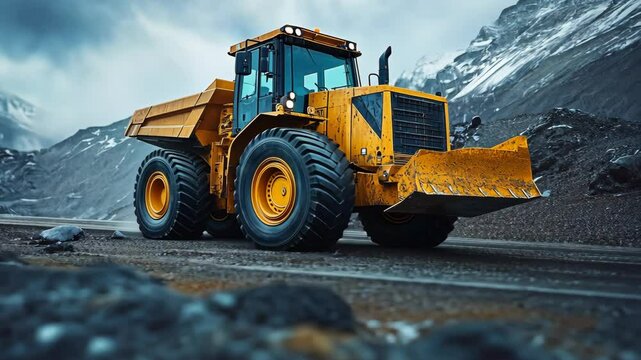 A large yellow bulldozer on a rugged terrain, ready for industrial excavation work.
