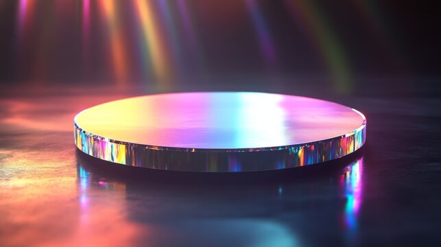 A colorful, shiny, and reflective surface that is round in shape