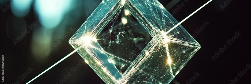 Poster Neon Crystals Emerge From a Surface, Creating Intricate Geometric Structures in Vibrant Colors