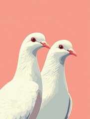 Minimalist Flat Illustration of Two White Doves on Soft Pink Background 1