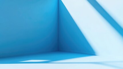 A minimalist blue interior corner with shadows creating a serene atmosphere.