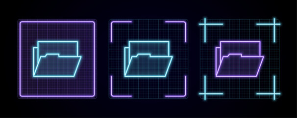 Open File icon illustration, cyber neon visual, glowing border grid vector.