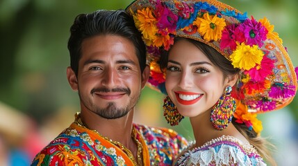 Fototapeta premium Vibrant dancer in traditional attire celebrates cultural festival with joyful movements and bright colors