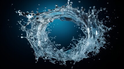 Obraz premium A stunning water splash forms a perfect circular shape, with droplets radiating outward. The dark background contrasts beautifully with the vibrant water, creating an eye-catching effect