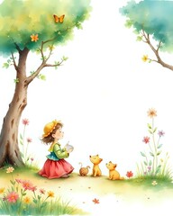 illustration vectorielle pour les contes enfantins d'une petite fille qui joue avec des fleurs 