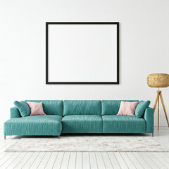 Frame mockup, Living room wall poster mockup. Interior mockup with house background. Modern interior design. 
